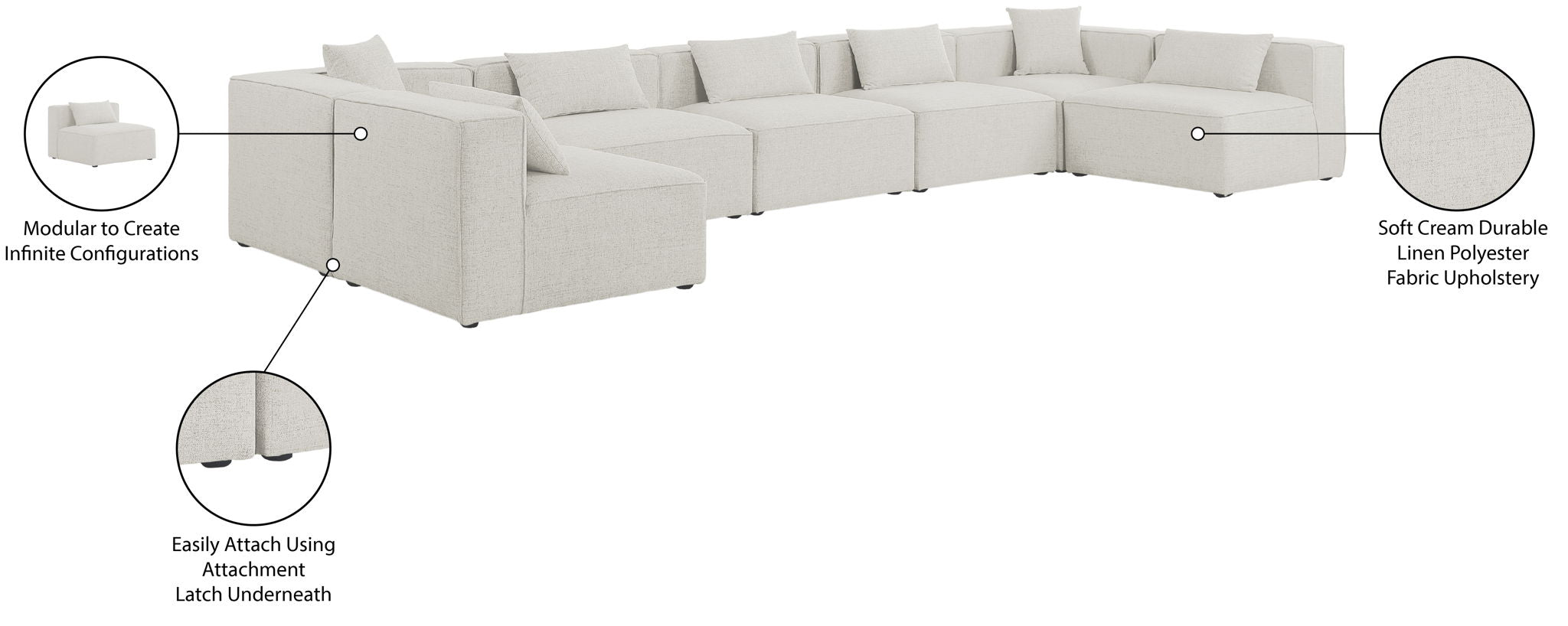 Cube - Linen 7 Piece Modular U-Shaped Sectional
