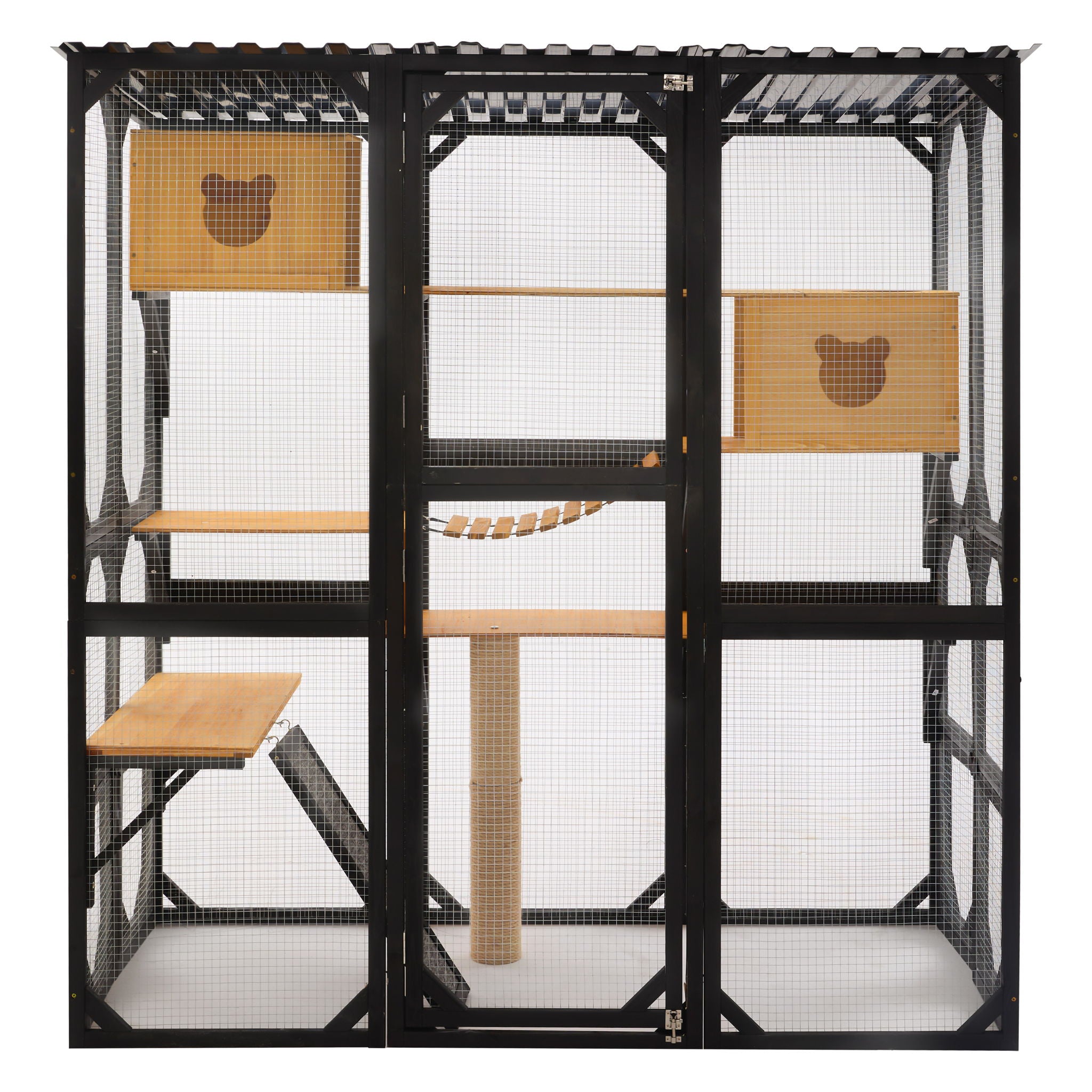 Outdoor Cat Enclosure With Sleeping Houses, Jumping Platforms, Scratching Post