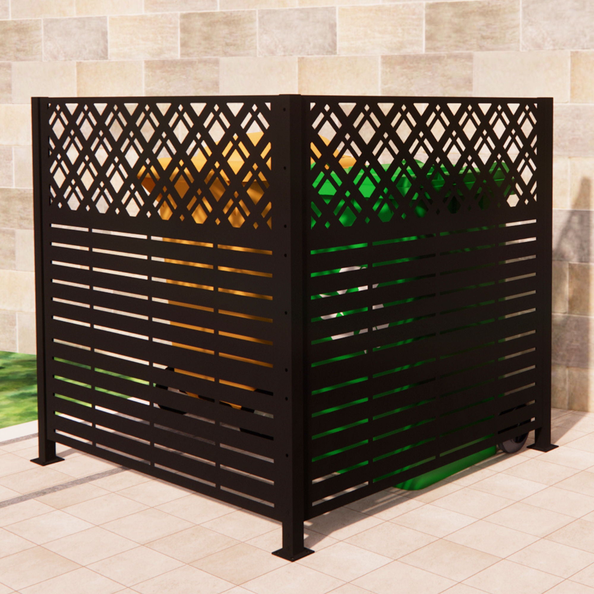 2 Panels Privacy Screen Outdoor Privacy Panels, Trash Can Enclosure, Air Conditioner Fence - Black