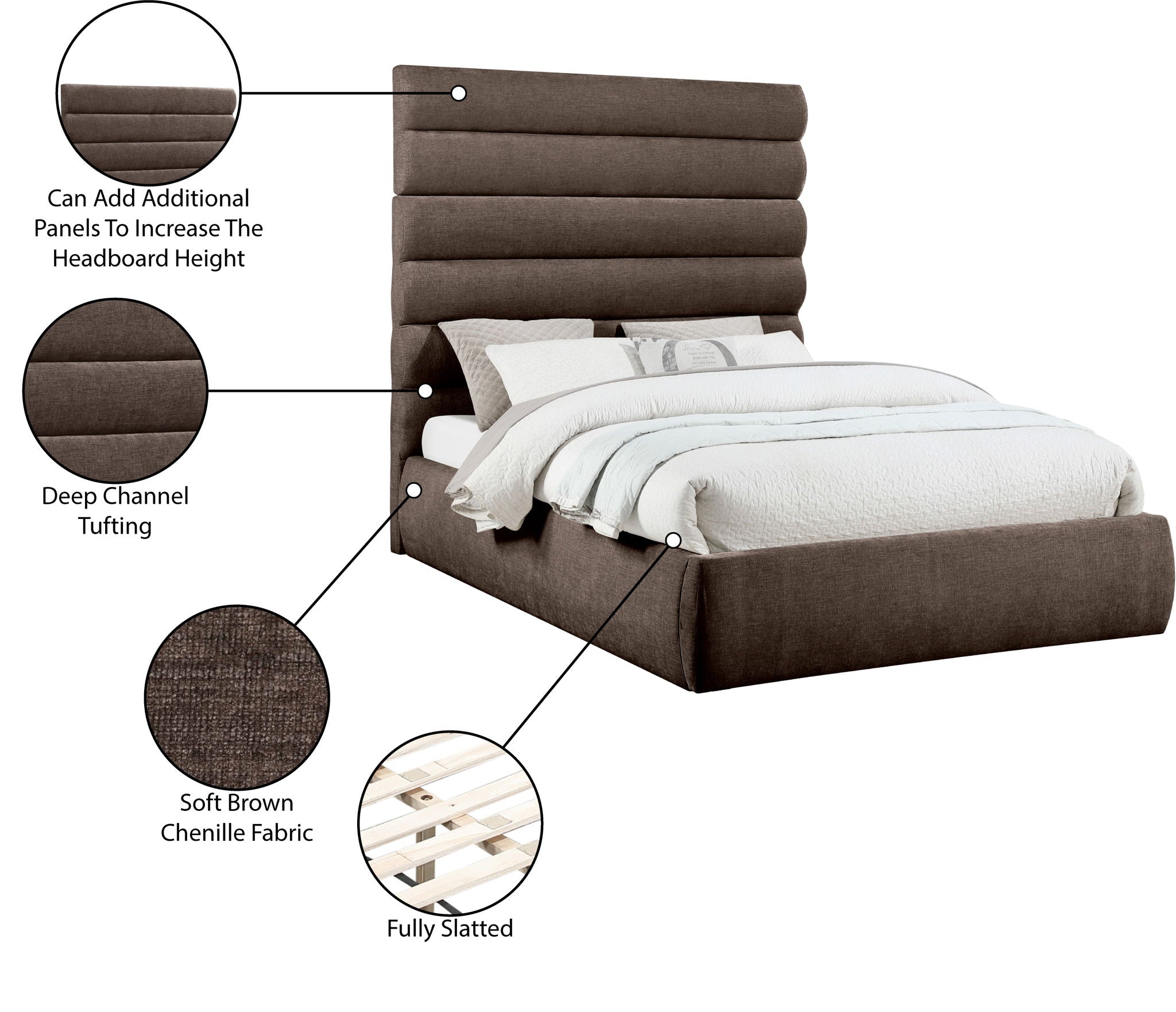 Adam - Chenille Fabric Bed With 70.5" Headboard