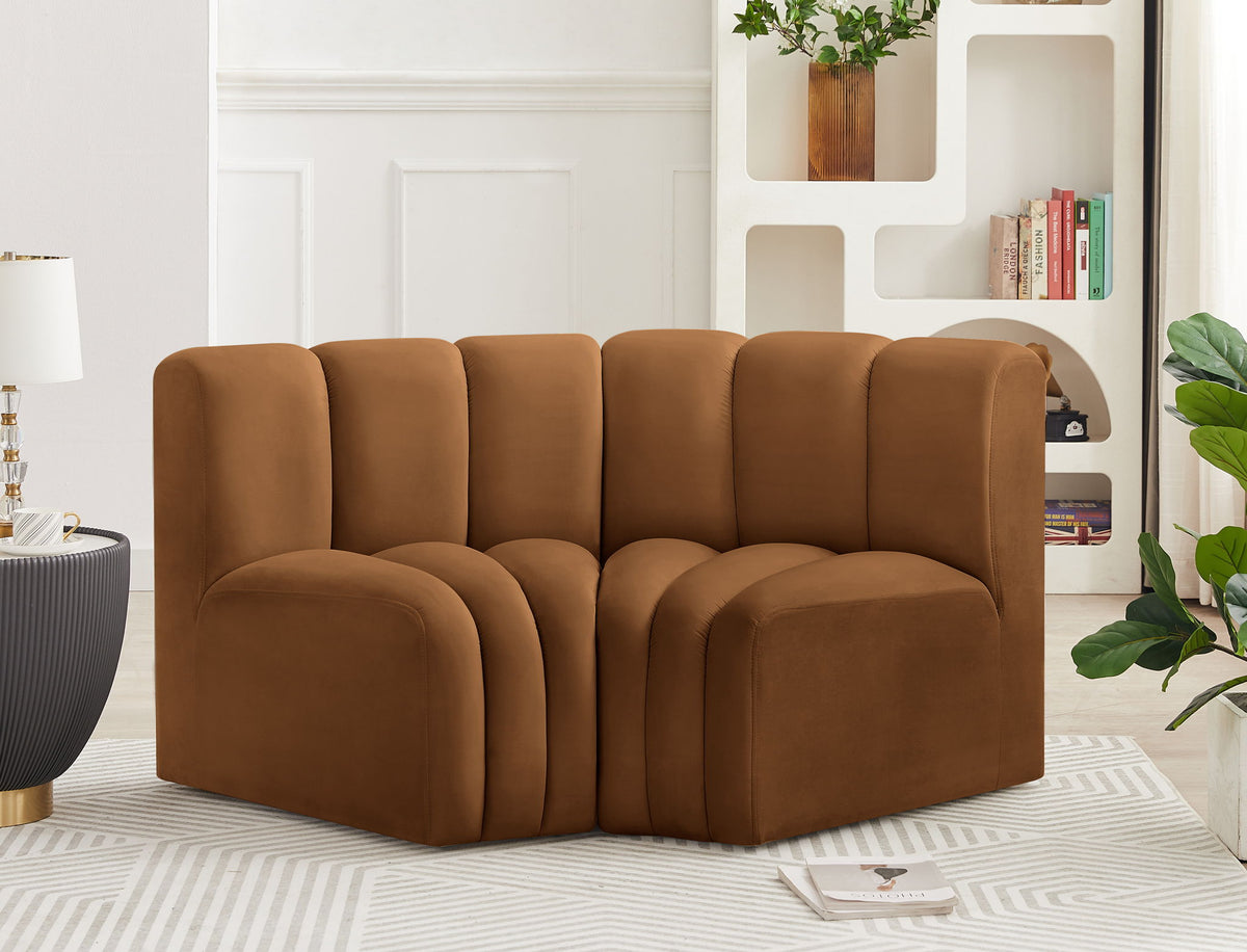 Arc - Velvet 2 Piece Modular Sofa - Saddle