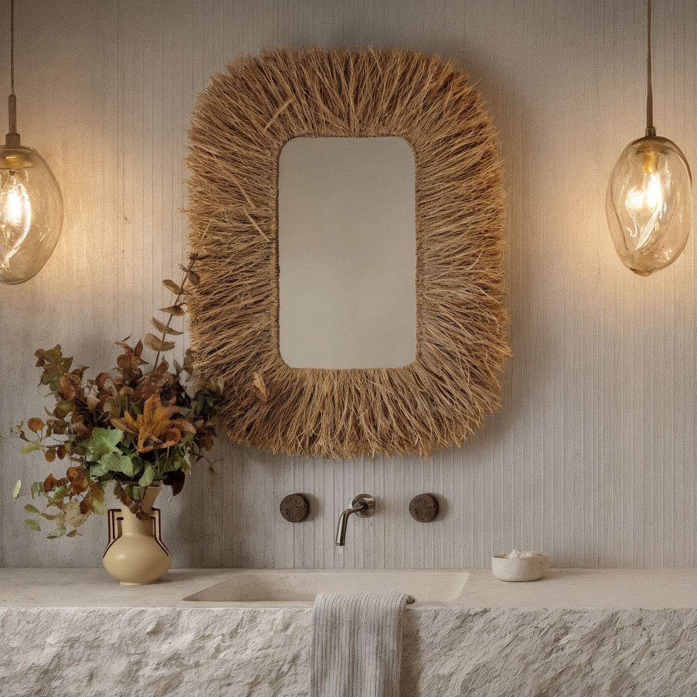 Palm - Sisal Rectangular Wall Mirror - Natural