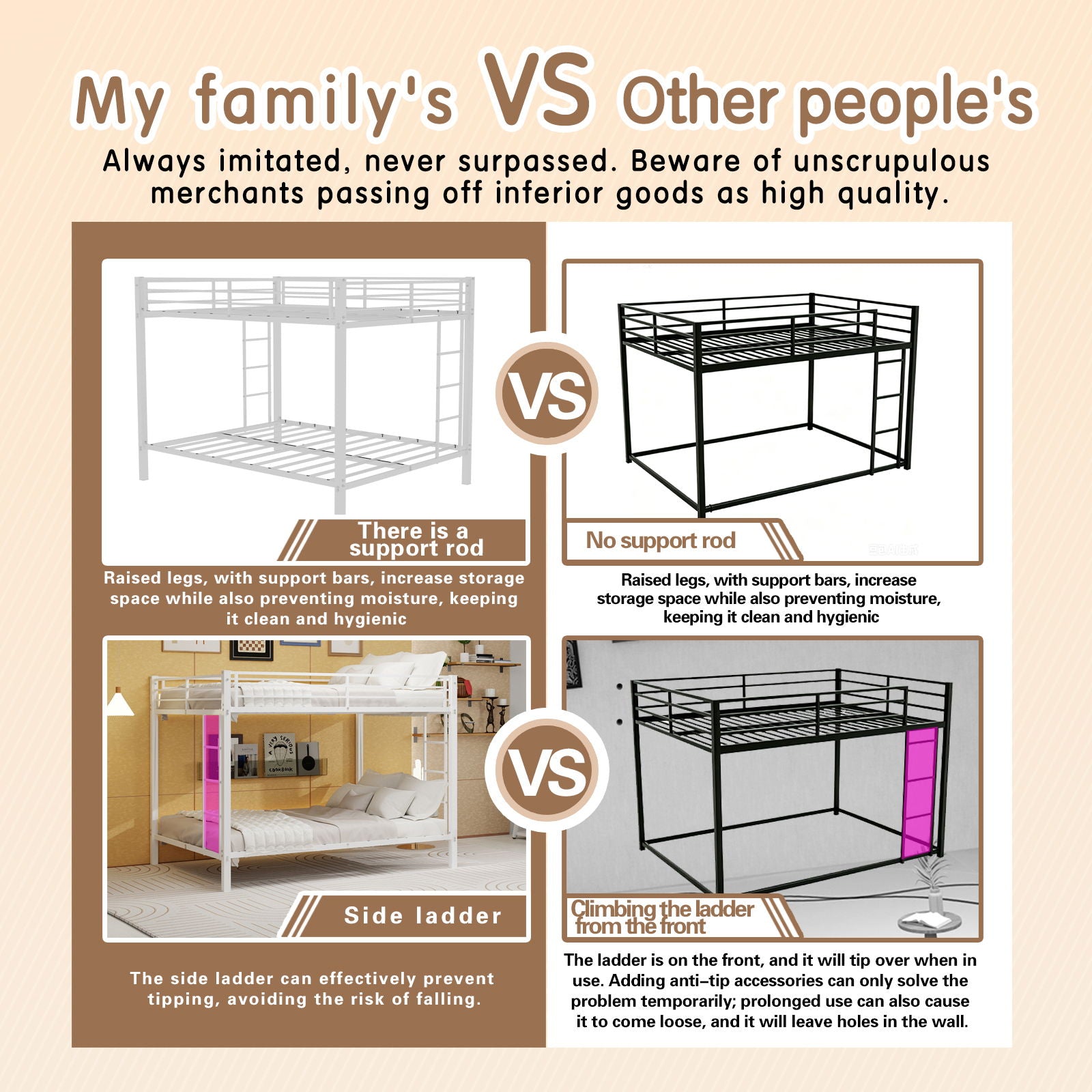 Bunk Bed For Kids, Convertible Frame With Ladders & Guardrail