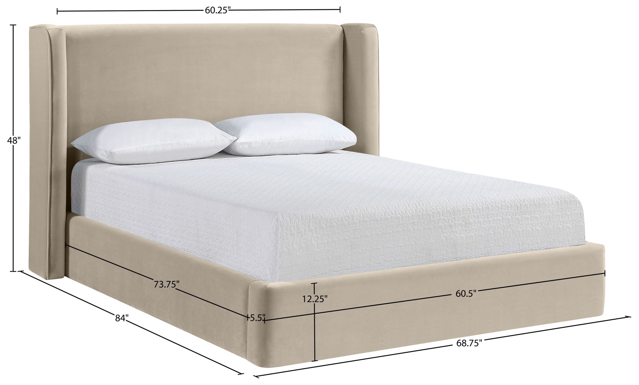 Kendall - Velvet Upholstered Bed - Cream