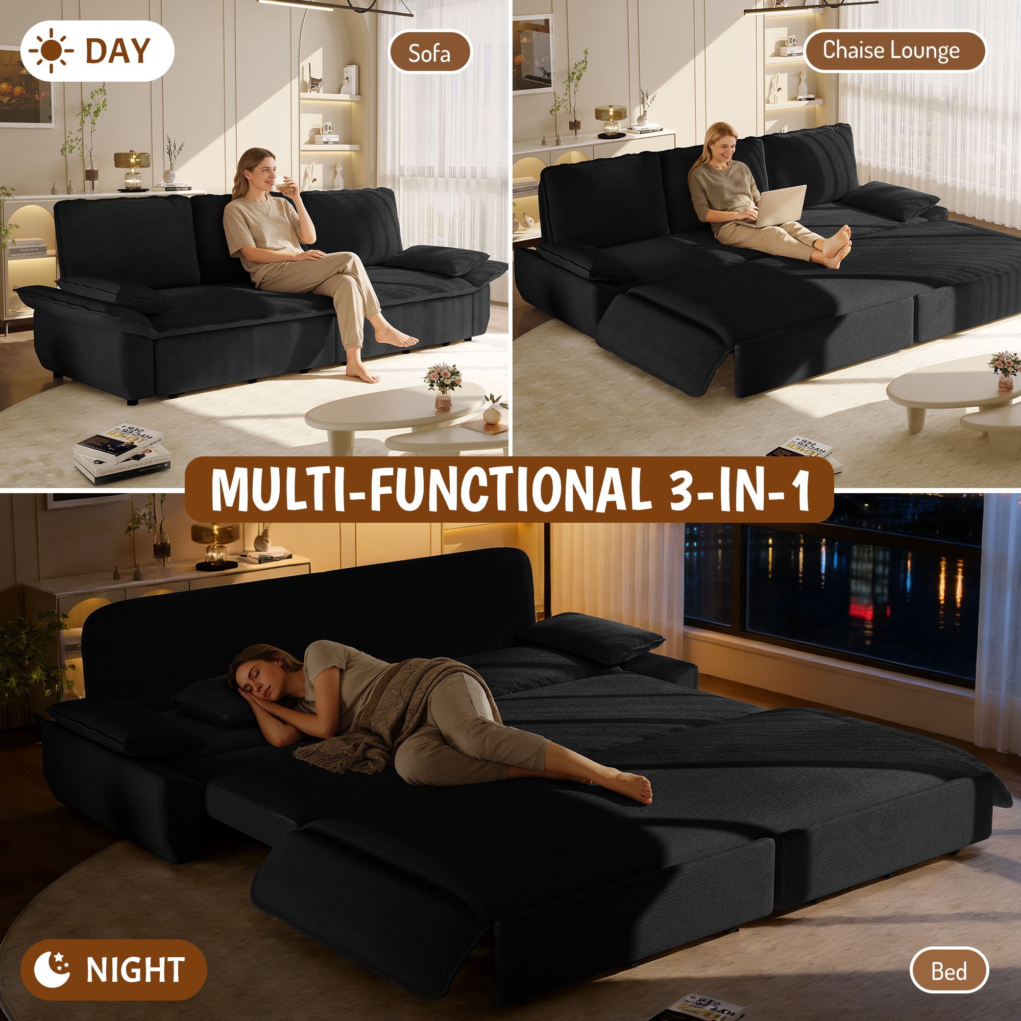 King Size Pull Out Sofa Bed, 3 In 1 Convertible Multifunctional