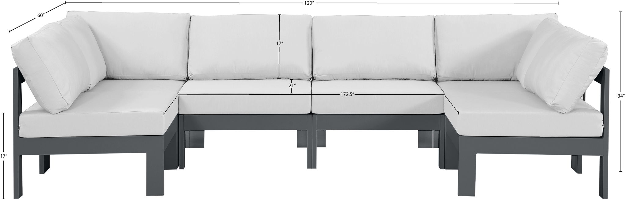 Nizuc - Outdoor Patio 6 Piece Modular Sectional With Gray Frame