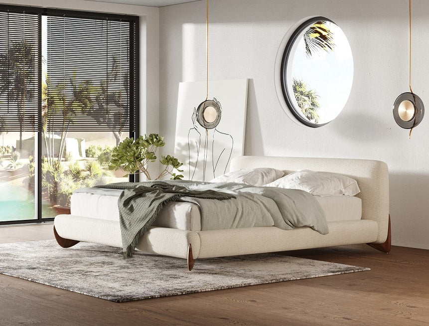 Fleury - Contemporary Cream Fabric and Walnut Bedroom Set