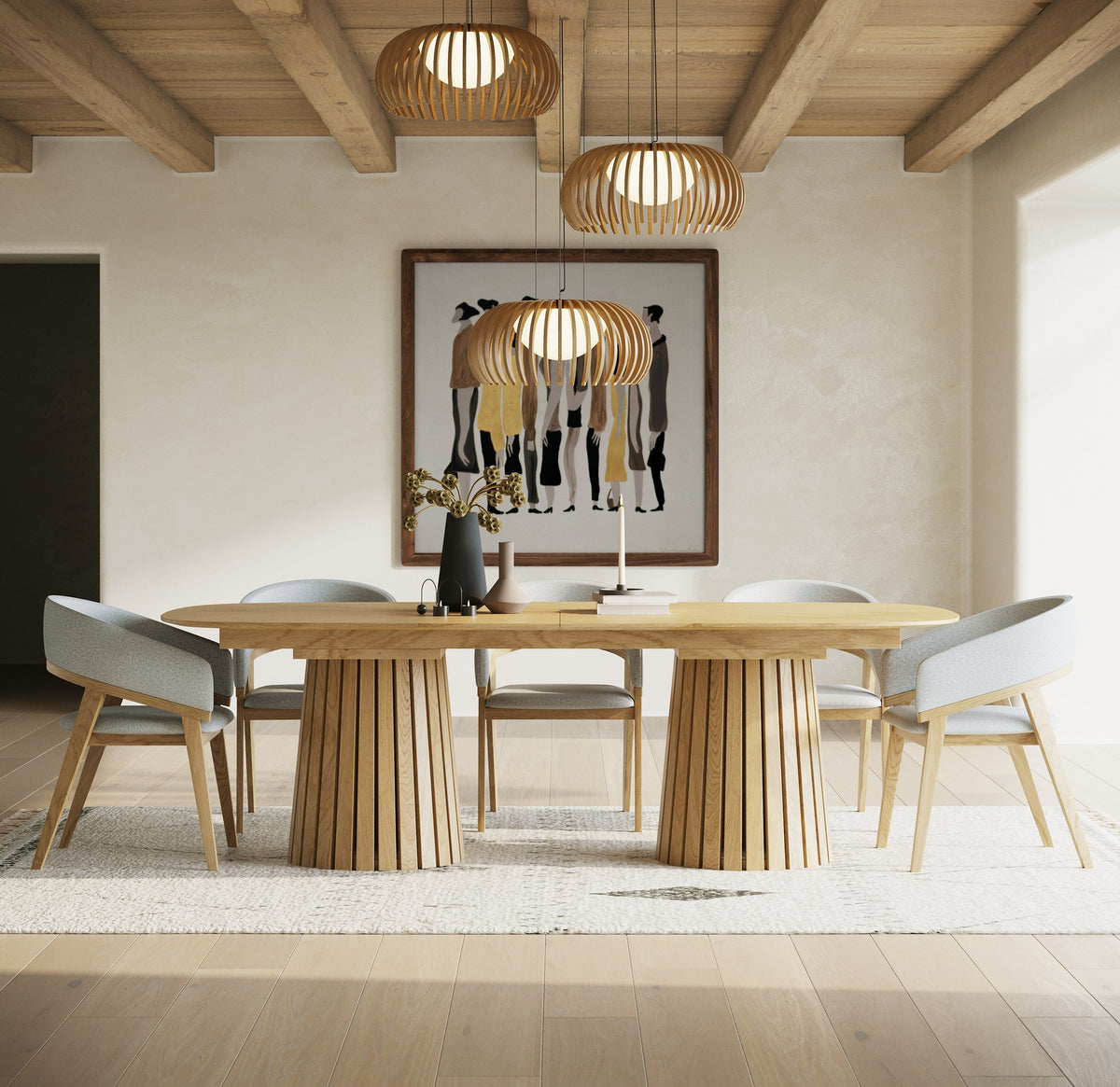 Truman - Mid-Century Modern Natural Oak Extendable Dining Table - original 1