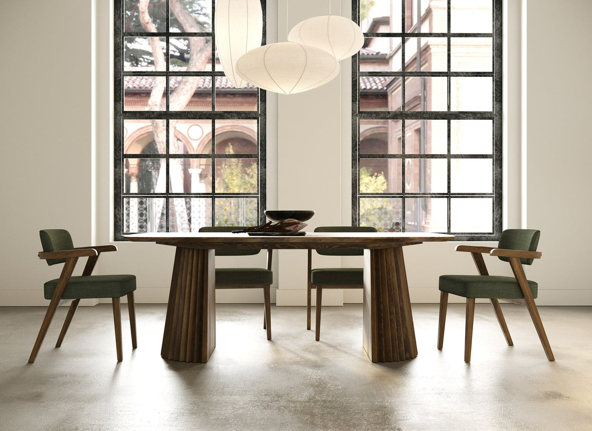 Sacks - Mid-Century Modern Green Fabric + Walnut Dining Chair - original 1