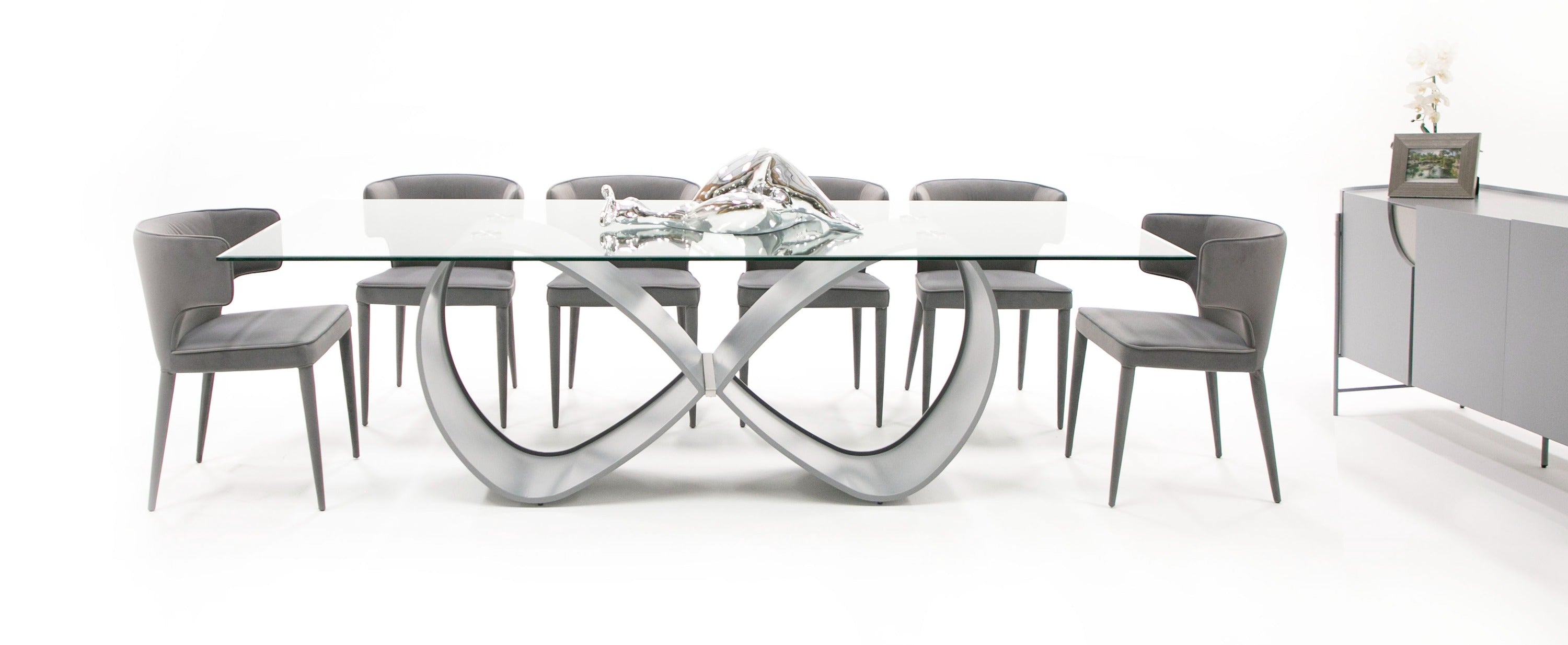Modrest Hadley- Glass & Matte Grey Dining Table