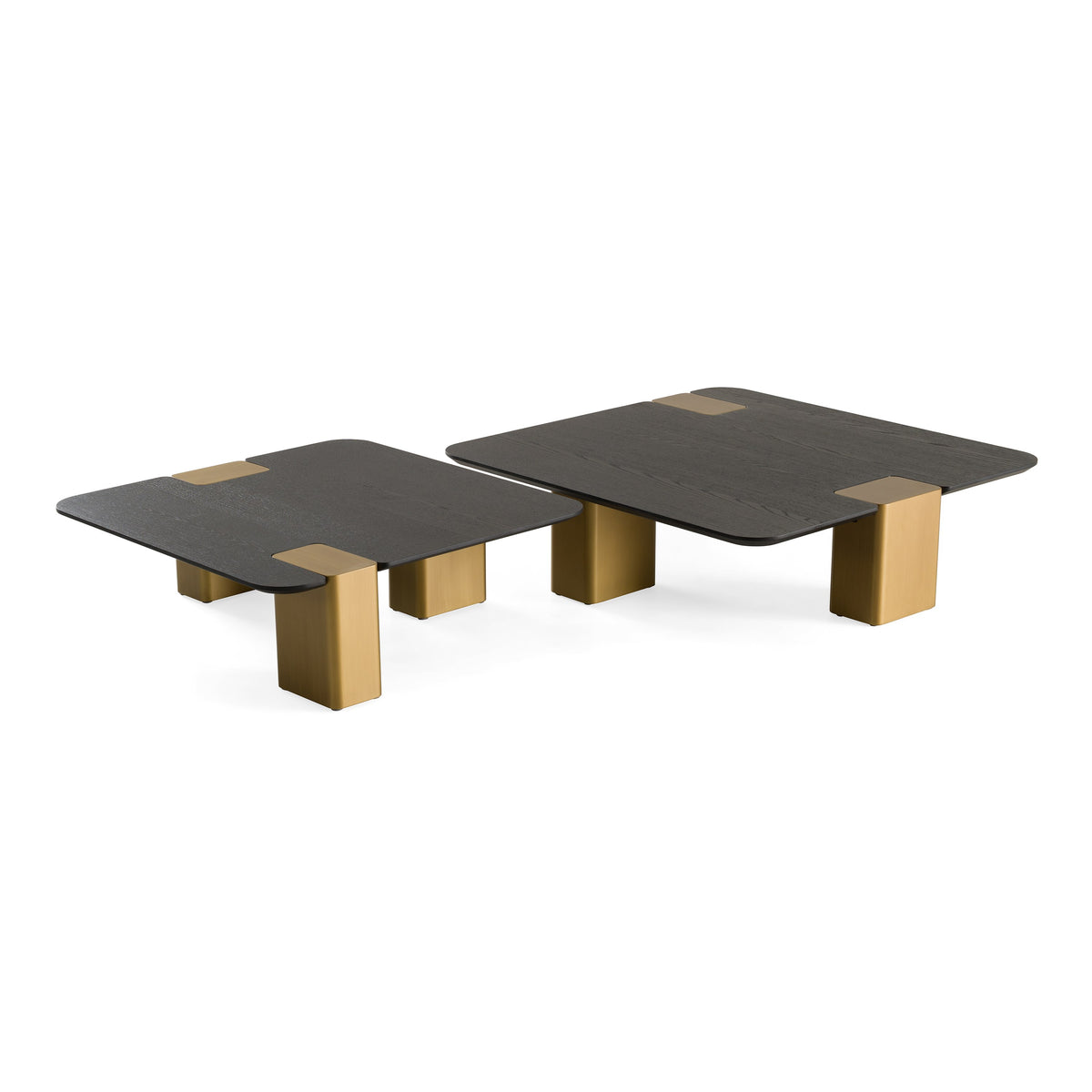 Harold - Modern Black + Brushed Gold Oak Square Nesting Coffee Table Set - original 1