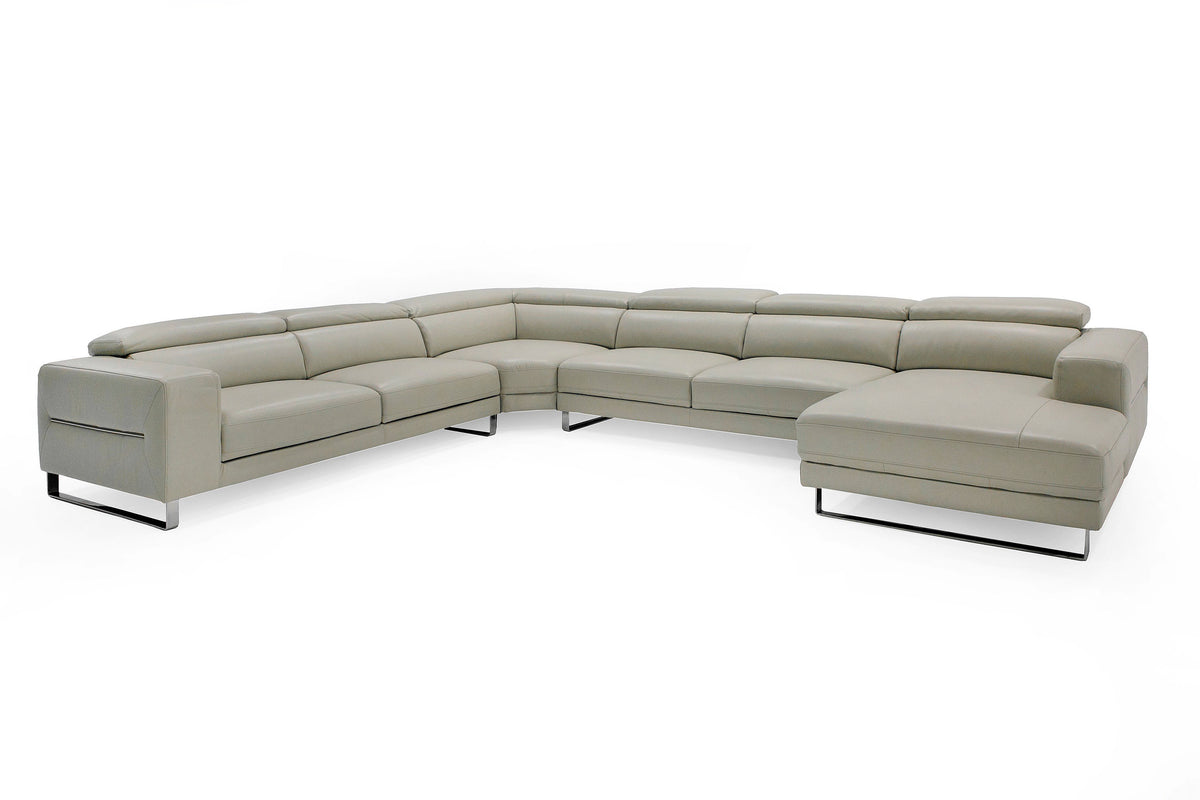 Hawkey - Contemporary Light Grey Leather RAF Chaise Sectional Sofa