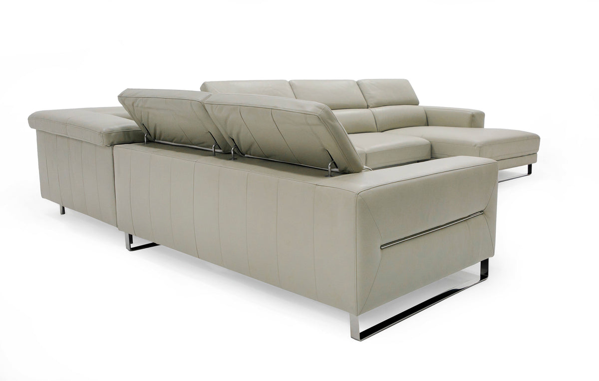 Hawkey - Contemporary Light Grey Leather RAF Chaise Sectional Sofa