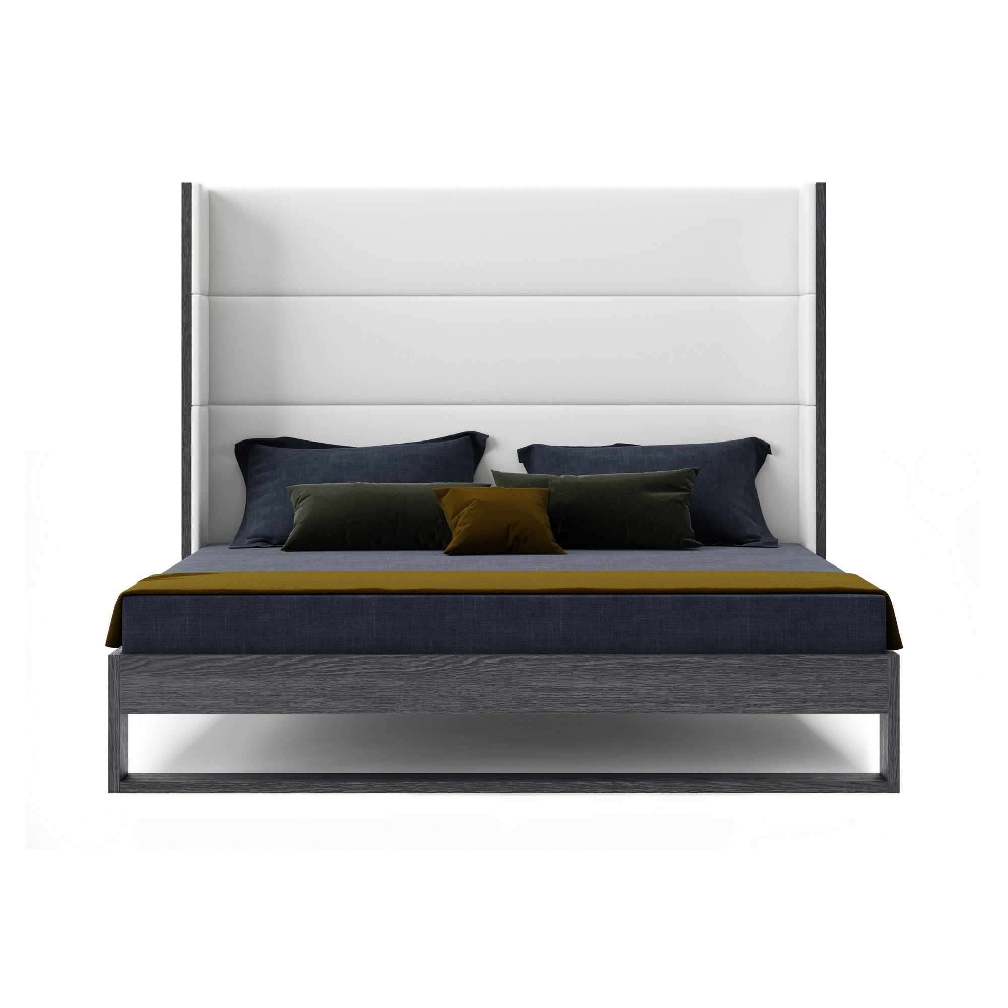 Modrest Heloise - Queen Contemporary White Leather & Grey Elm Trim Bed