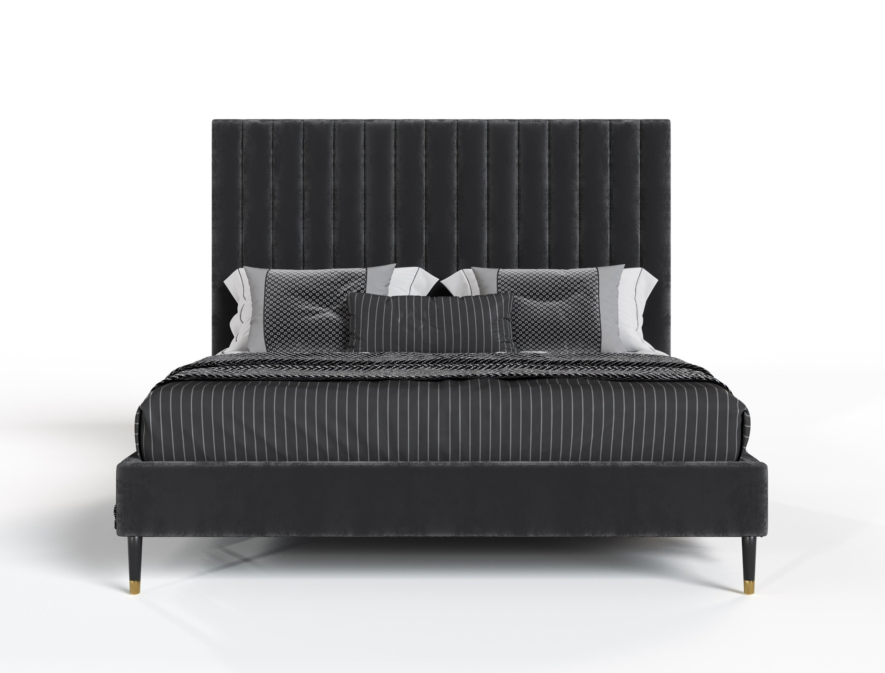 Modrest Hemlock Howard- Modern Dark Grey Velvet and Shagreen Grey Bedroom Set