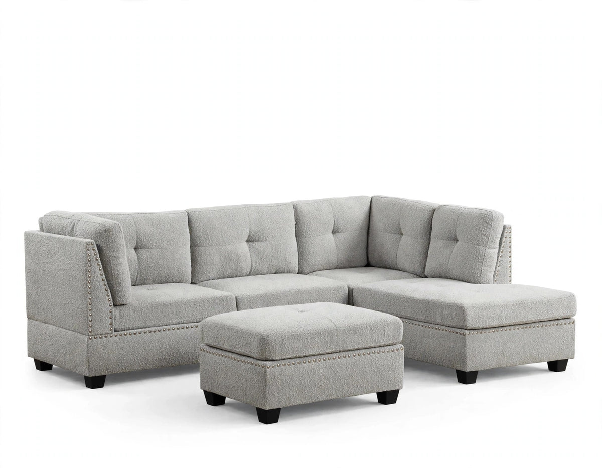 Mist Boucle Sectional & Ottoman Set - AI premium white background