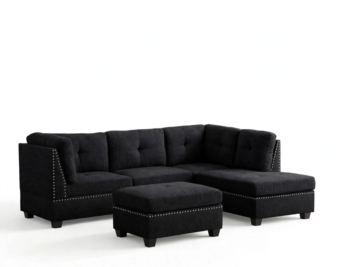 Noir Boucle Sectional & Ottoman Set - AI premium white background