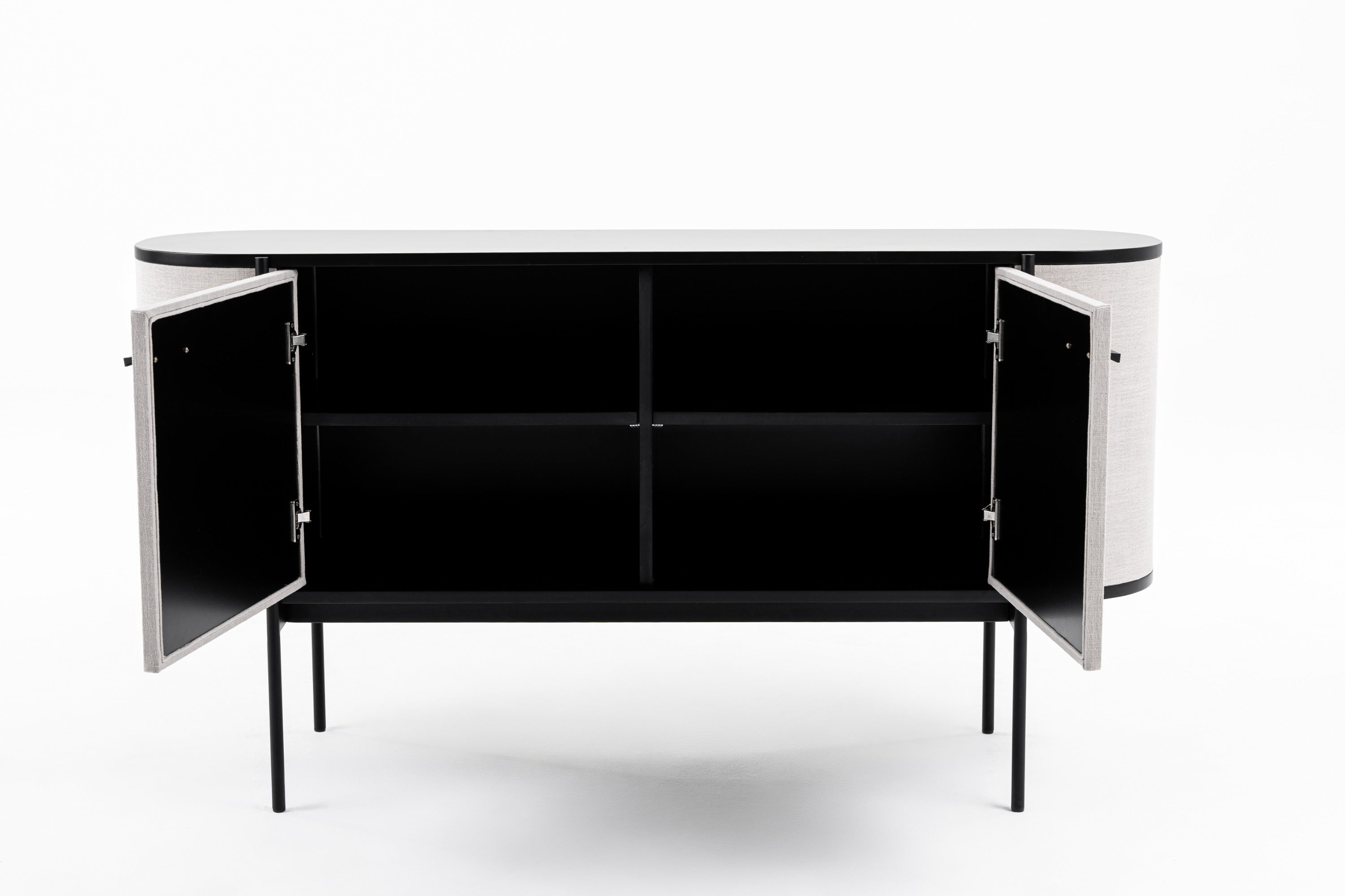Modrest Hobart - Modern Beige Fabric & Black Metal Buffet