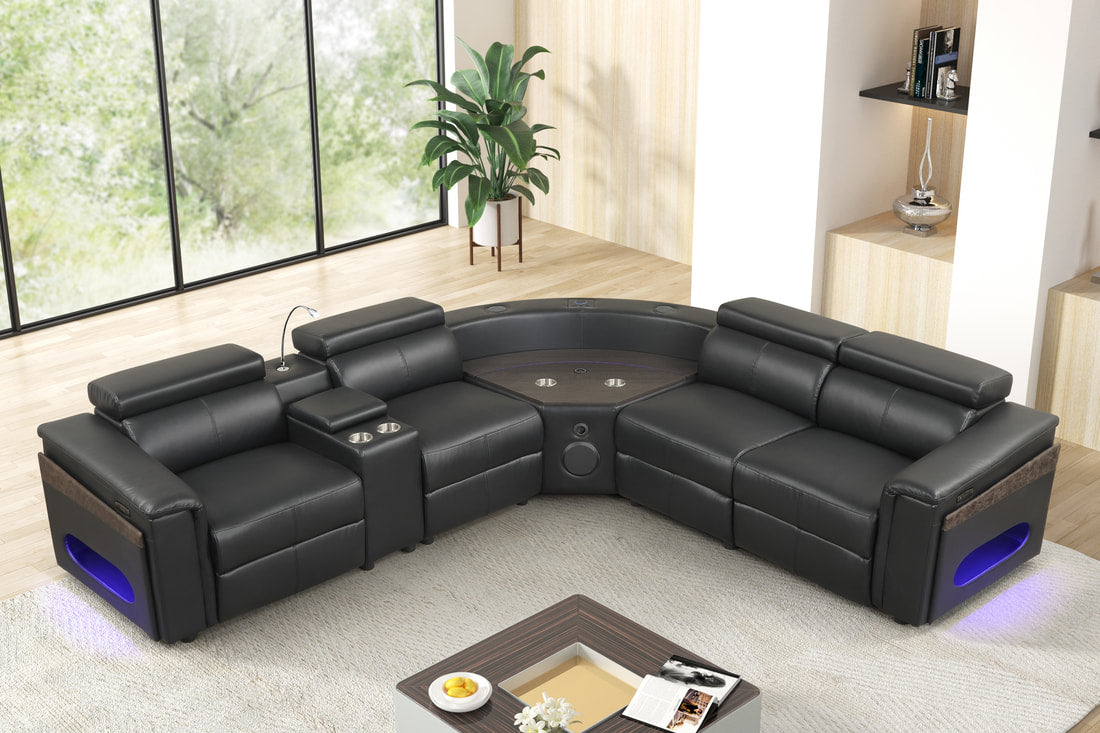 Holiday Black Power Reclining Sectional with Bluetooth Speakers