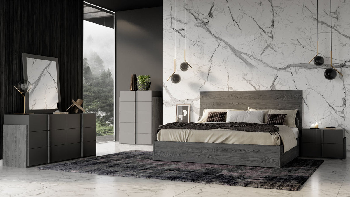 Queen Lucia - Italian Modern Matte Grey / Elm Grey Bedroom Set