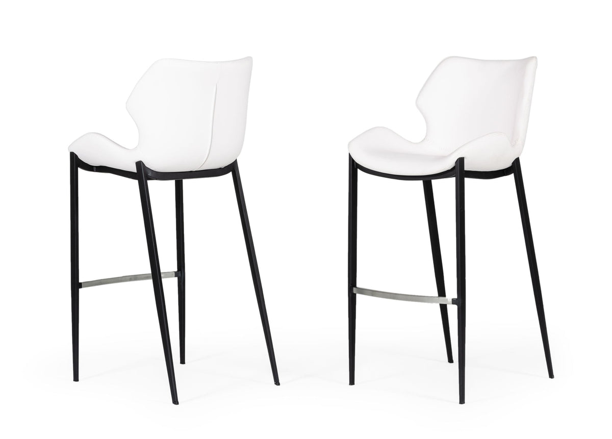 Ithaca - Modern White Leatherette Bar Stool (Set of 2)