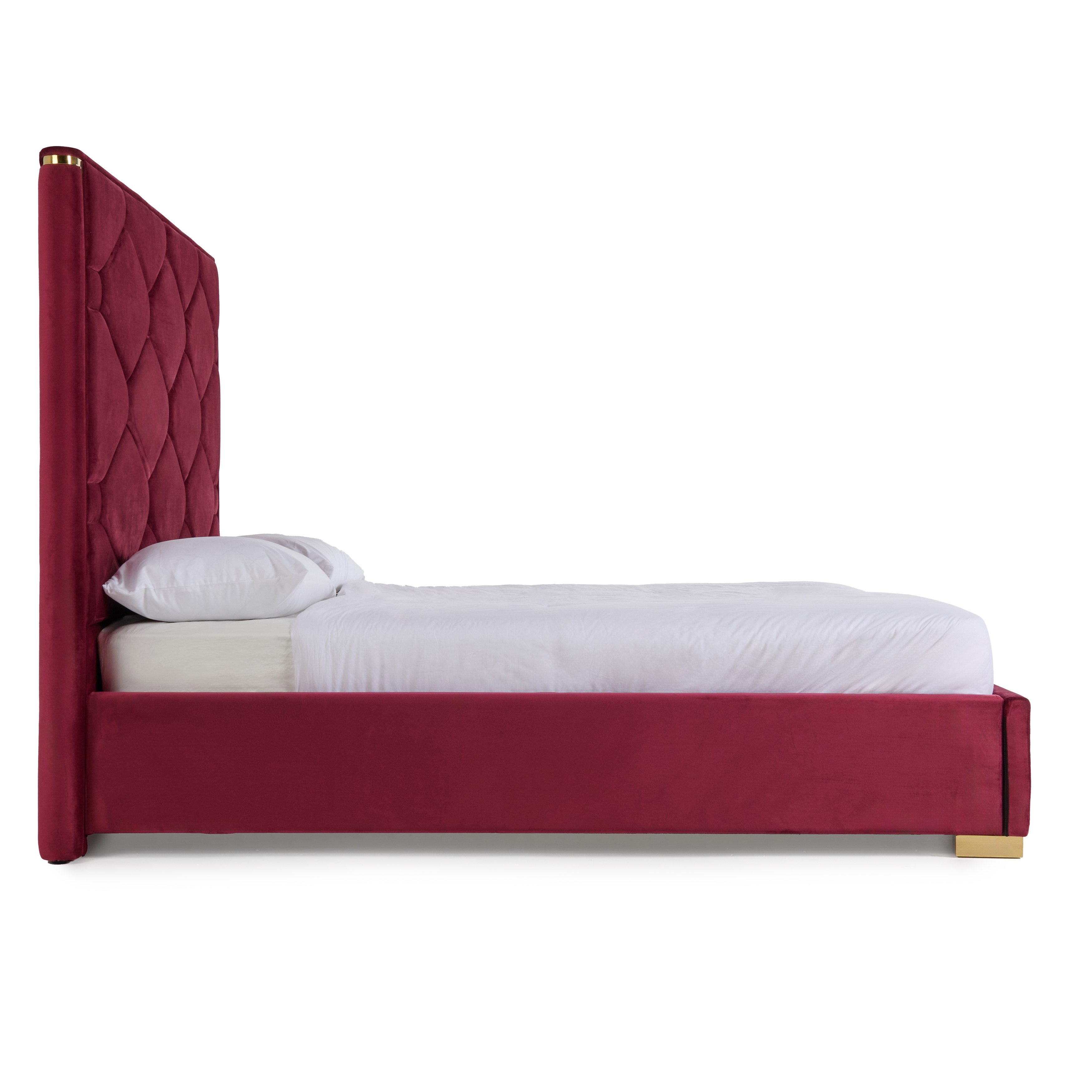 Eastern King Modrest Janet - Modern Red Velvet + Gold Bed