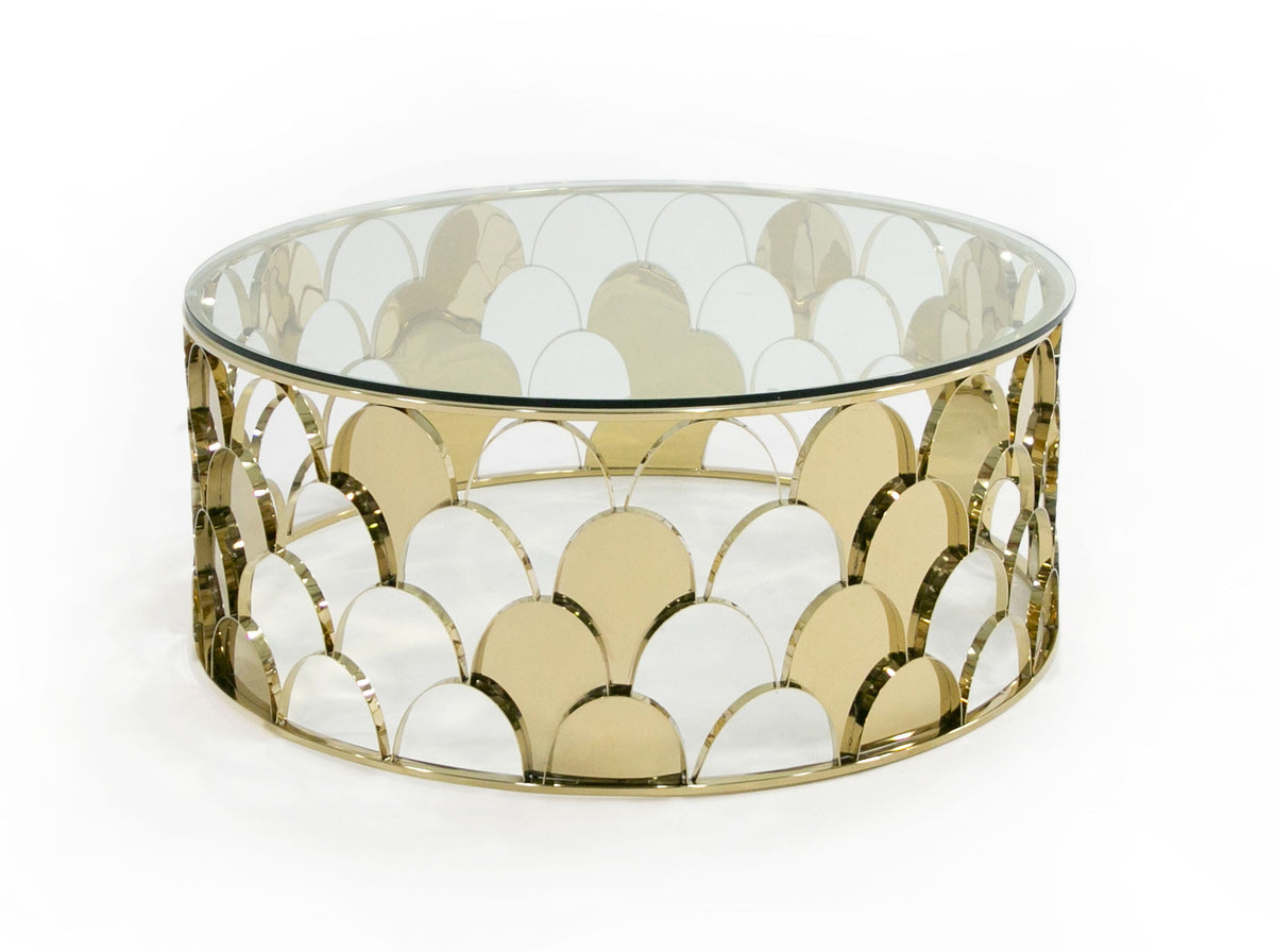 Javier Modern Glass & Gold Round Coffee Table