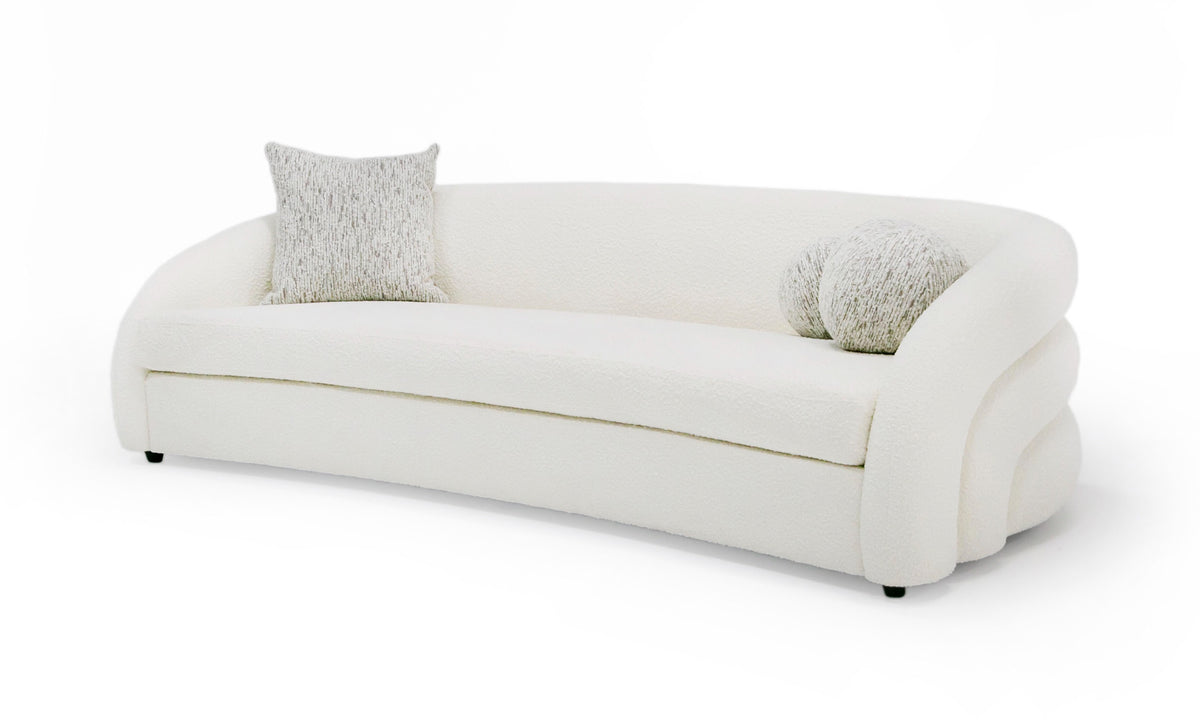 Joshua Modern 4-Seater Curved White and Taupe Fabric Sofa