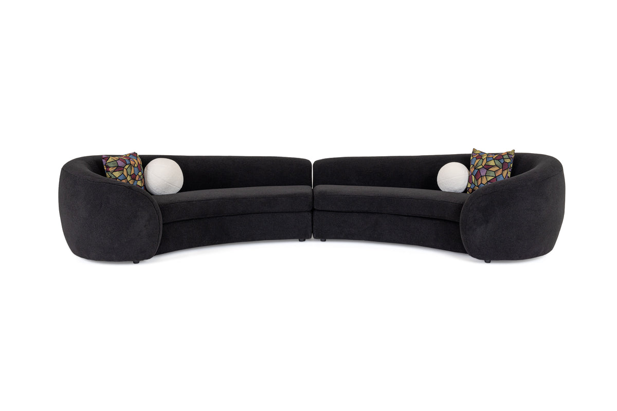 Kilmer Modern Black Curved Fabric Sectional Sofa