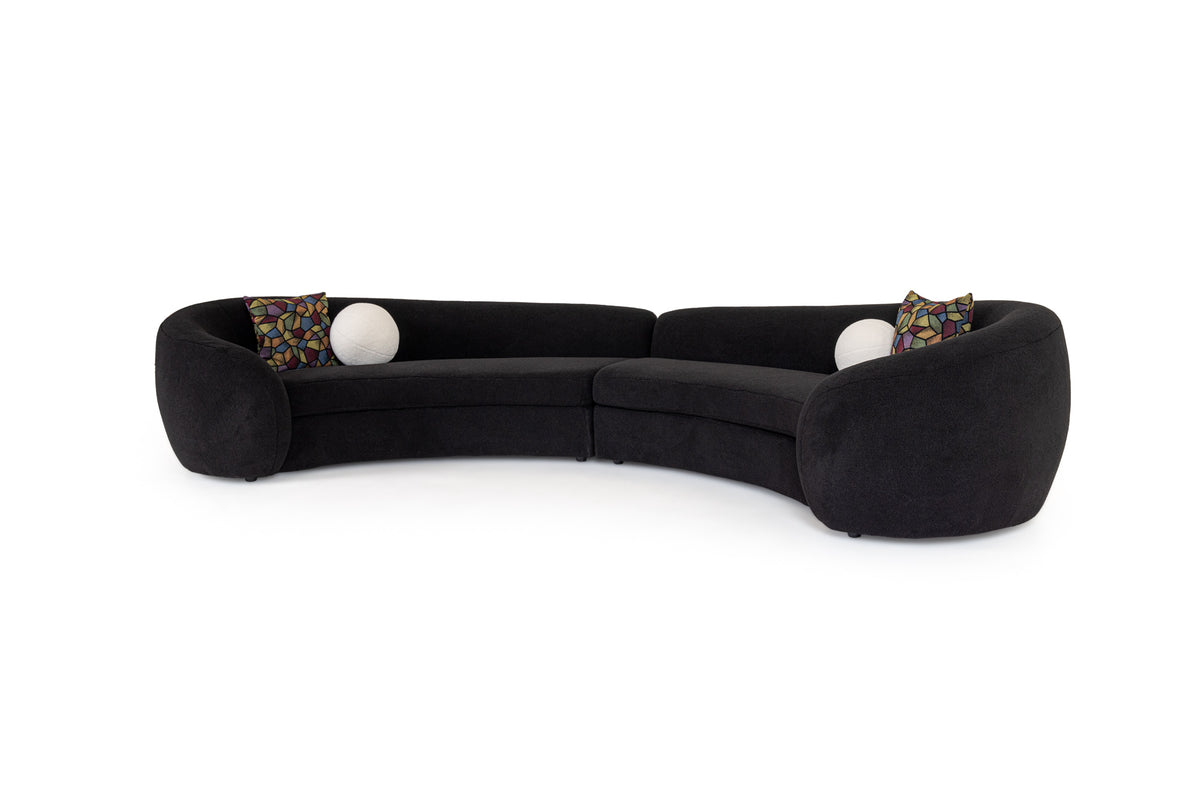 Kilmer Modern Black Curved Fabric Sectional Sofa