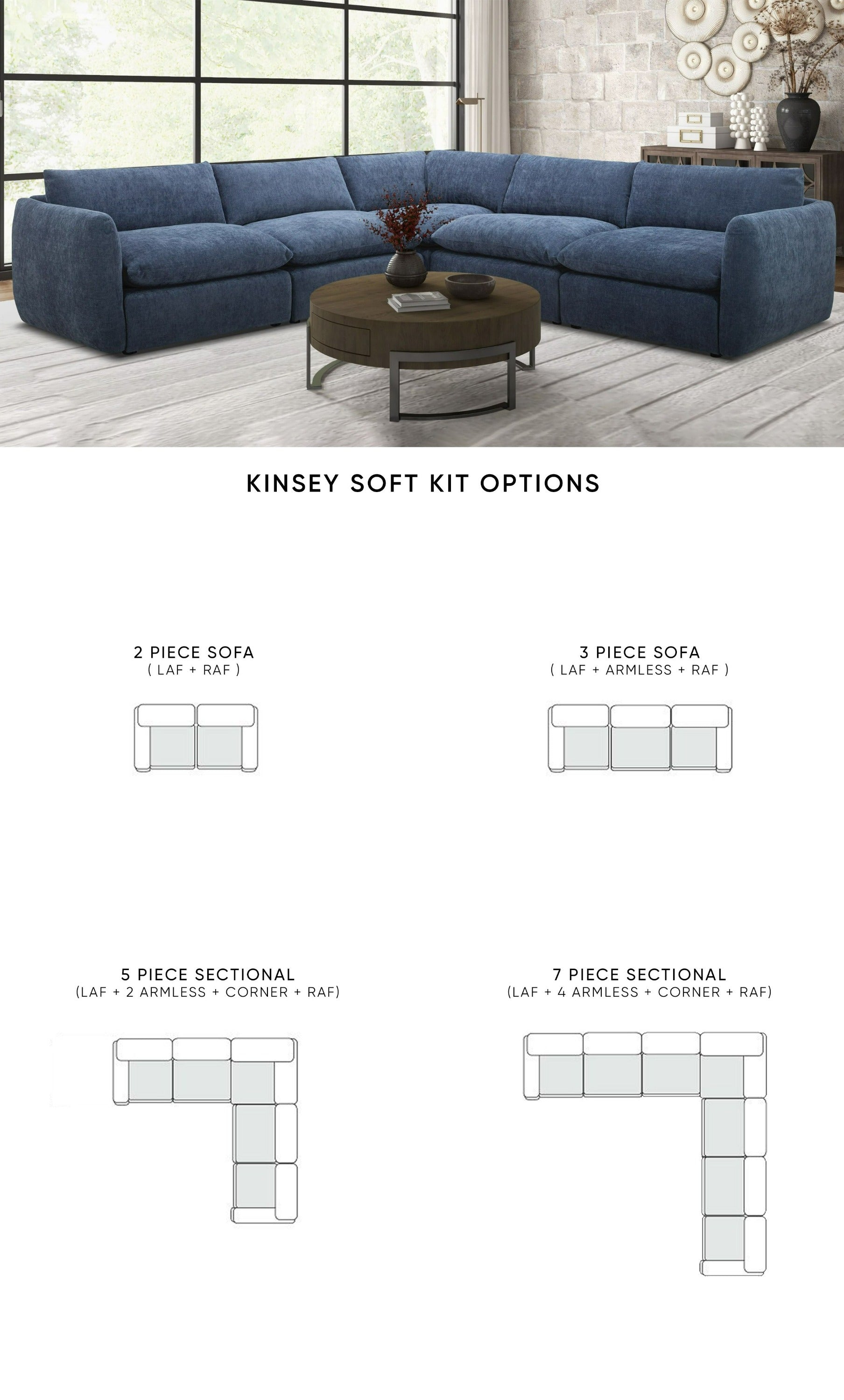 Divani Casa Kinsey - Modern Blue Fabric Modular Sectional Sofa