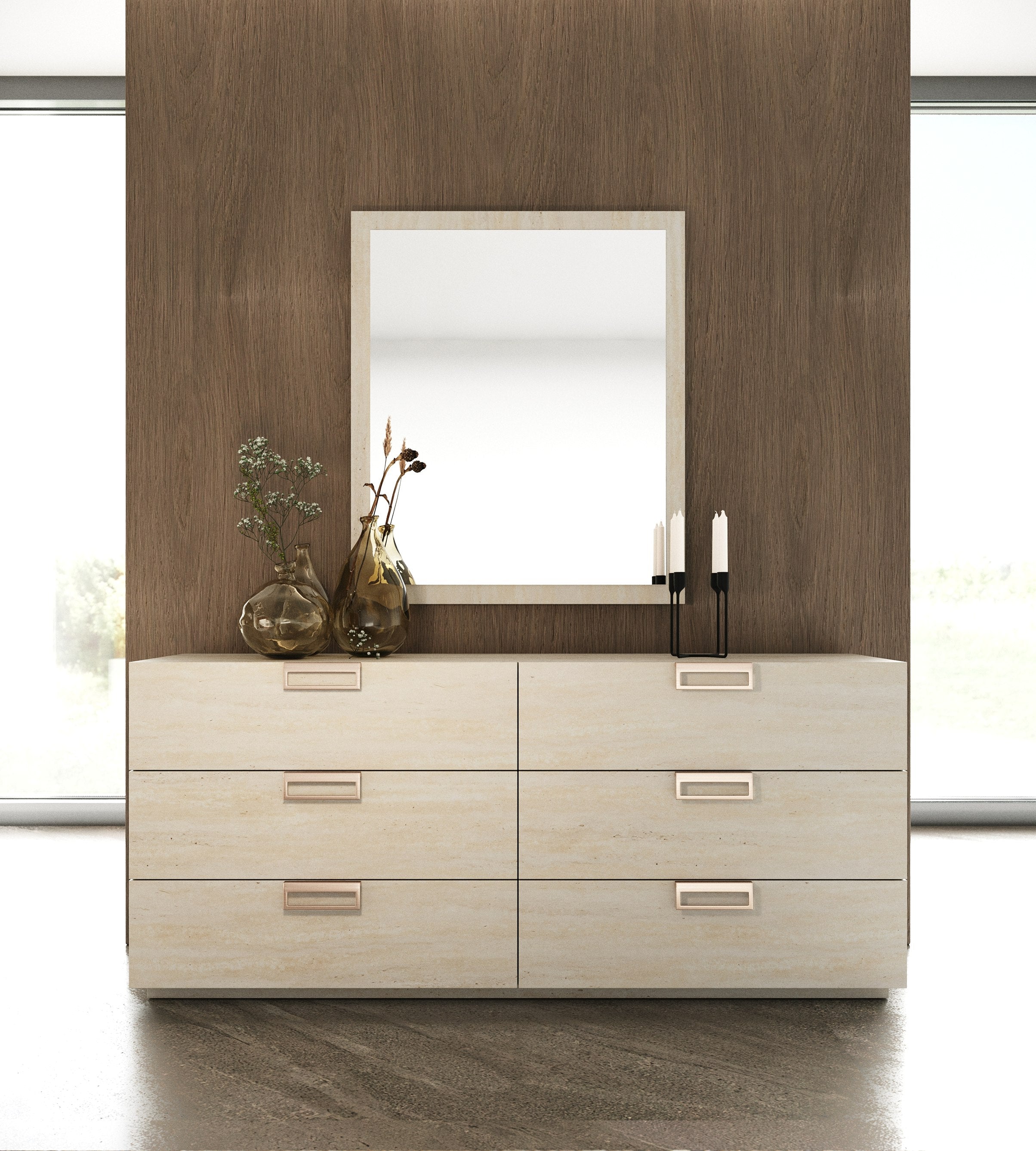 Lamod Italia Lago - Modern Faux Travertine Mirror
