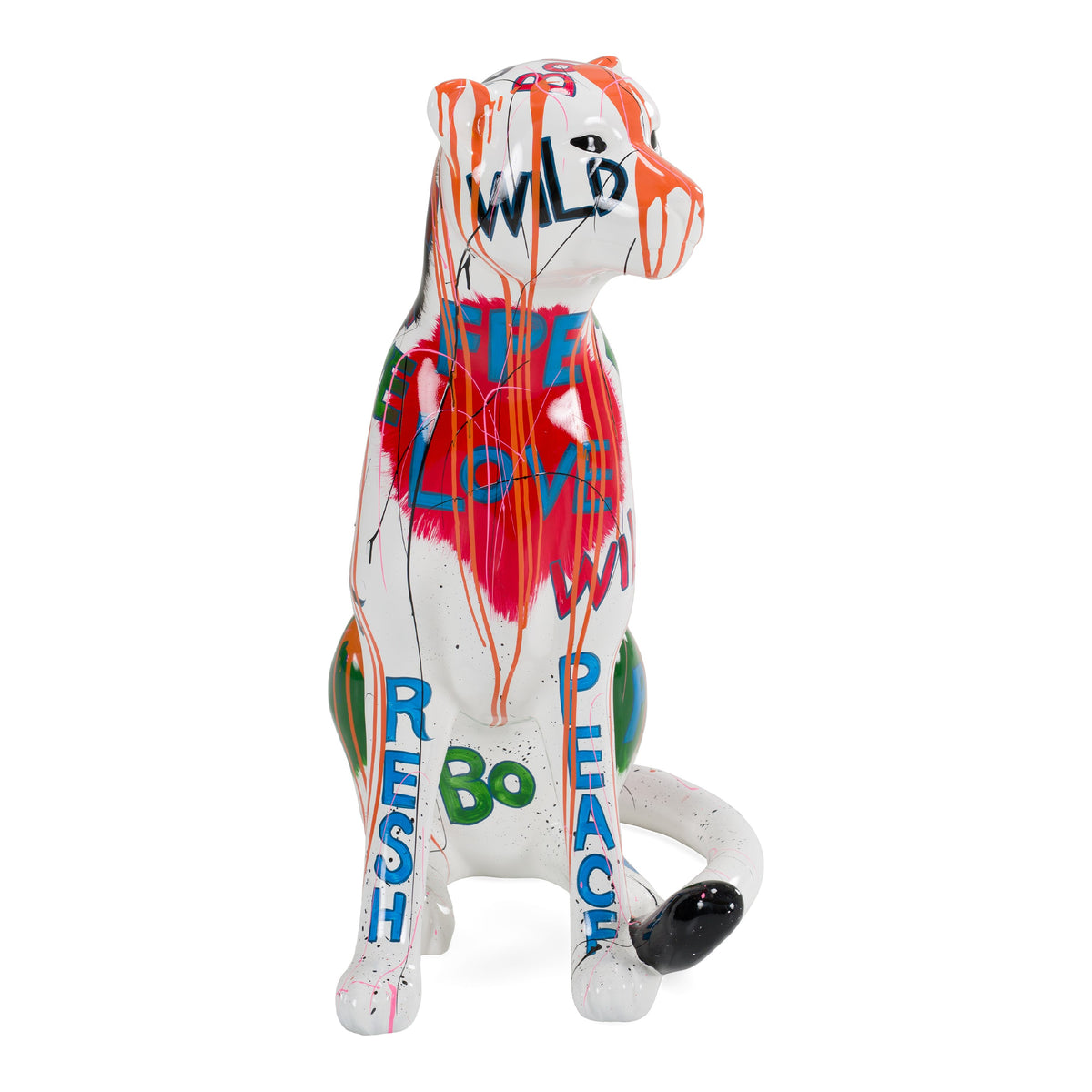 Large Graffiti Leopard - White + Multi-Color Sculpture - original 1