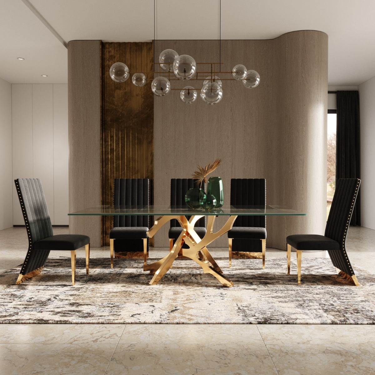 Keisha - Modern Black Velvet and Gold Dining Chair Set of 2