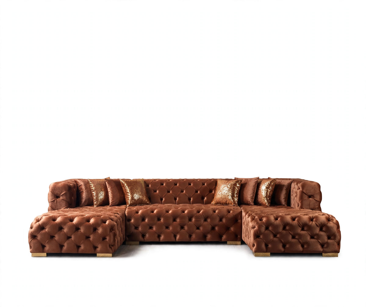 Majestic Copper Velvet Double Chaise Sectional on white background