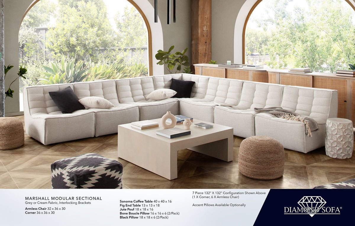 Marshall 3PC Corner Modular Sectional w/ Scooped Seat in CreamFabric