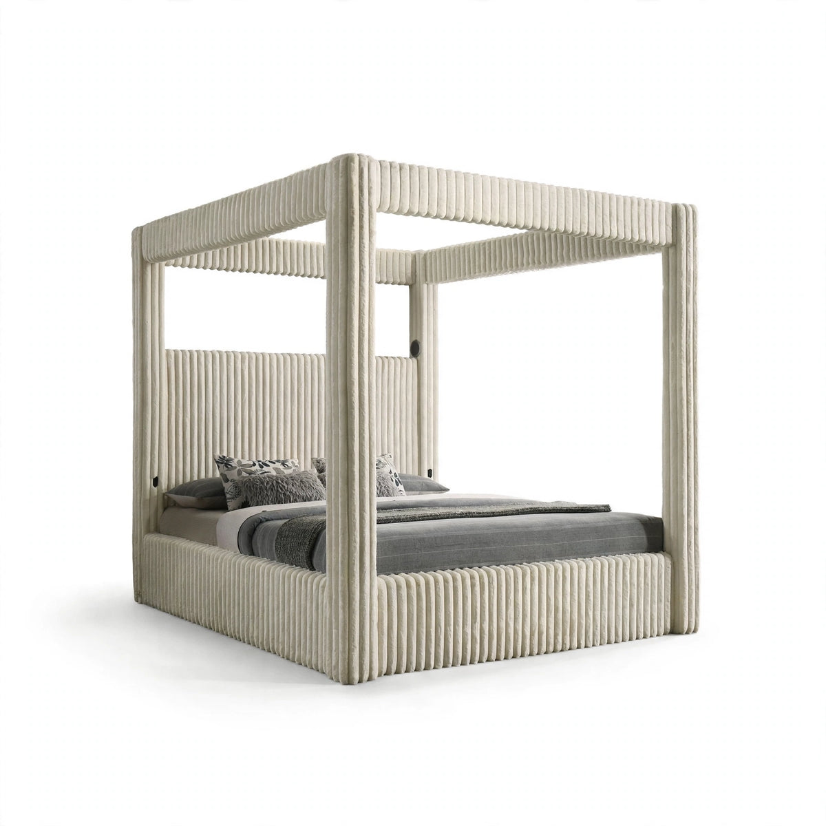 Majestic Ivory Corduroy Canopy Upholstered Bed