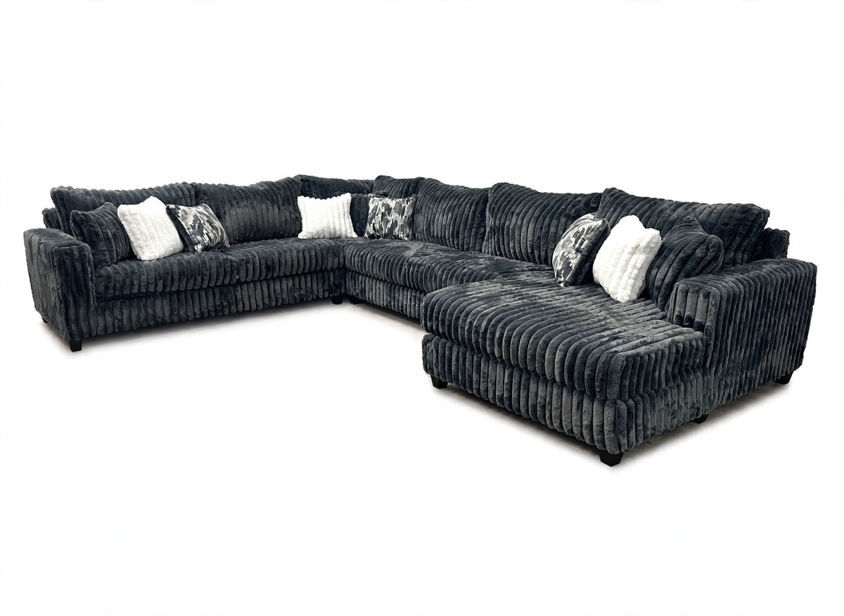 Charcoal Plush 4-Piece Oversized Corduroy Sectional