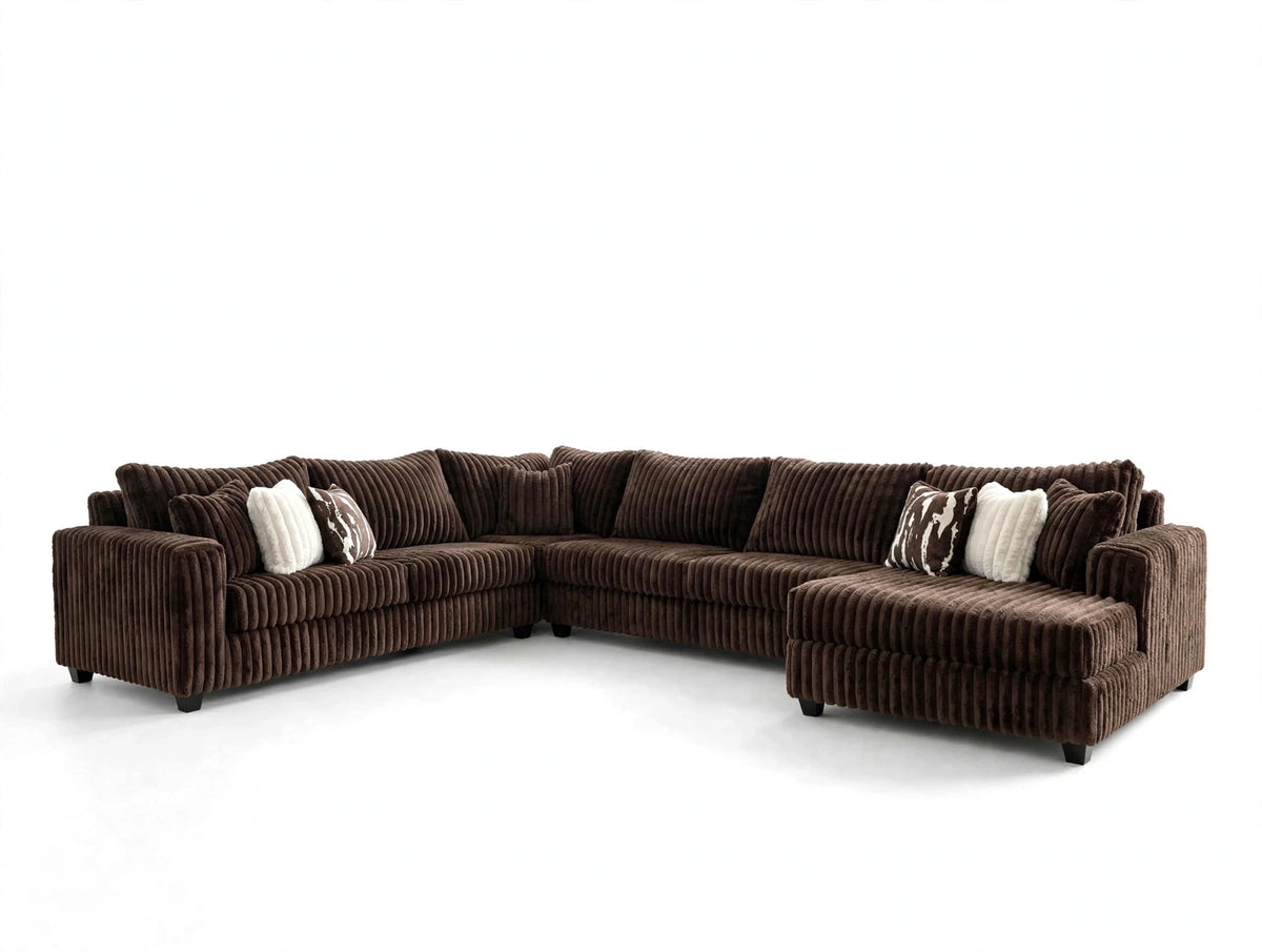Cocoa Plush 4-Piece Oversized Corduroy Sectional