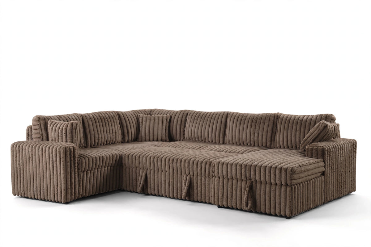 Mocha Ever Corduroy Sectional with Pull-Out Bed