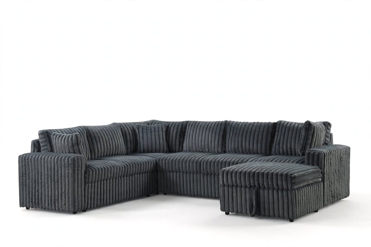 Charcoal Ever Corduroy Sectional with Pull-Out Bed