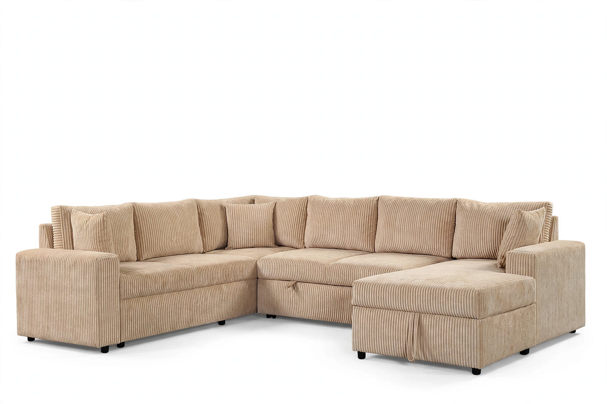 Sand Ever Corduroy Sectional with Pull-Out Bed