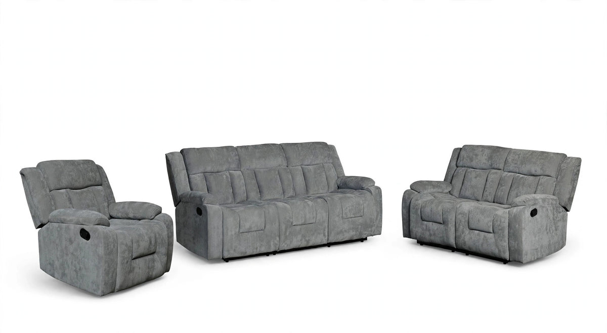 Charcoal Fable Reclining Sofa, Loveseat & Chair Set - studio shot