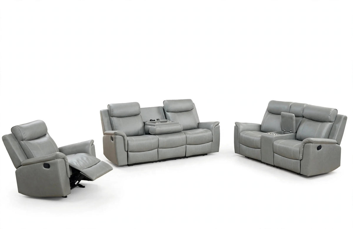 Stone Sienna Reclining Sofa, Loveseat & Chair Set - studio shot