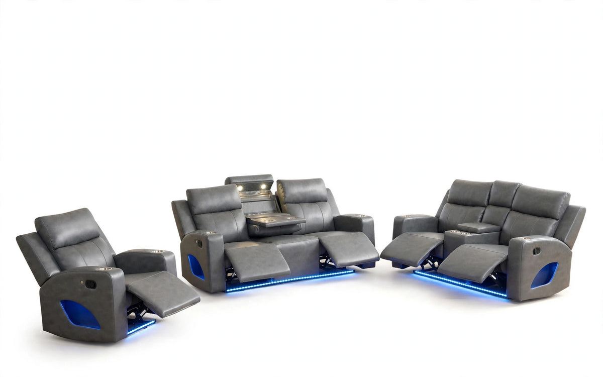 Charcoal Summit Reclining Sofa, Loveseat & Chair Set - studio shot