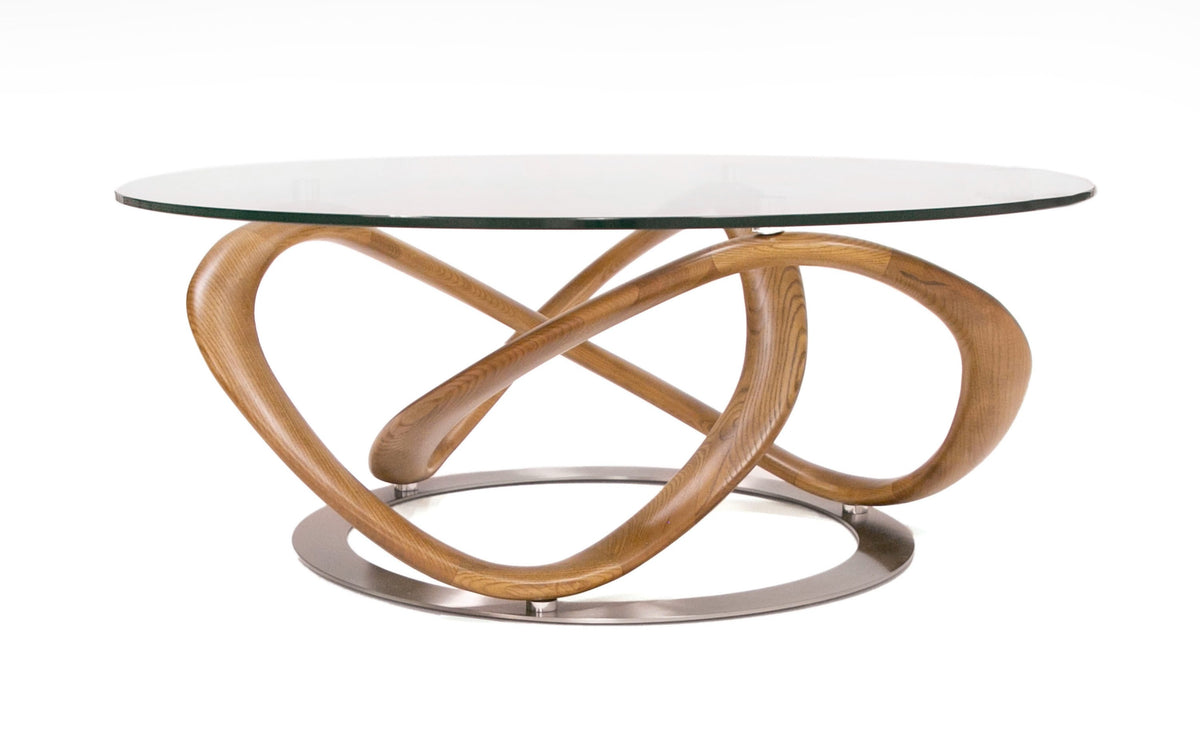 Michele - Modern Glass + Walnut Coffee Table