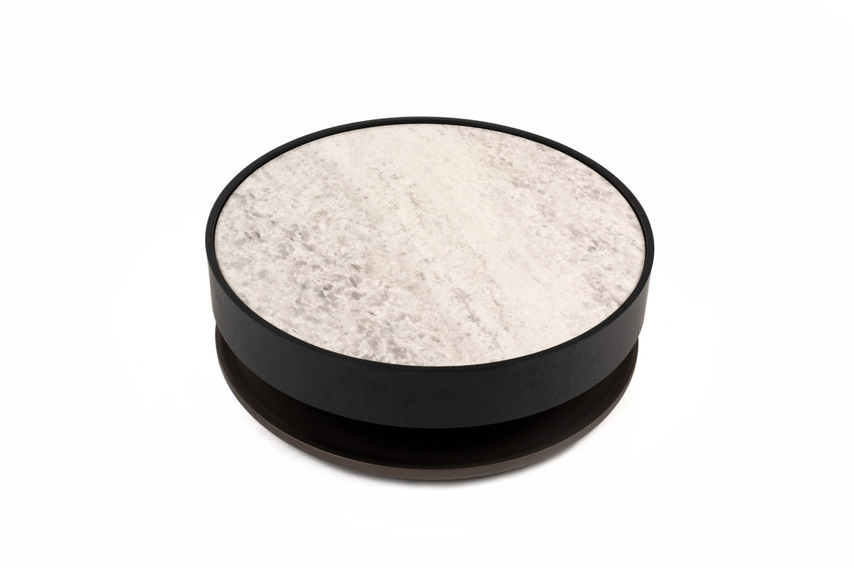 Miranda - Modern Ceramic + Black Oak Round Coffee Table