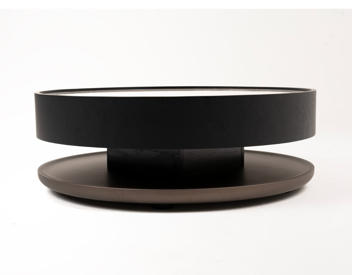 Miranda - Modern Ceramic + Black Oak Round Coffee Table