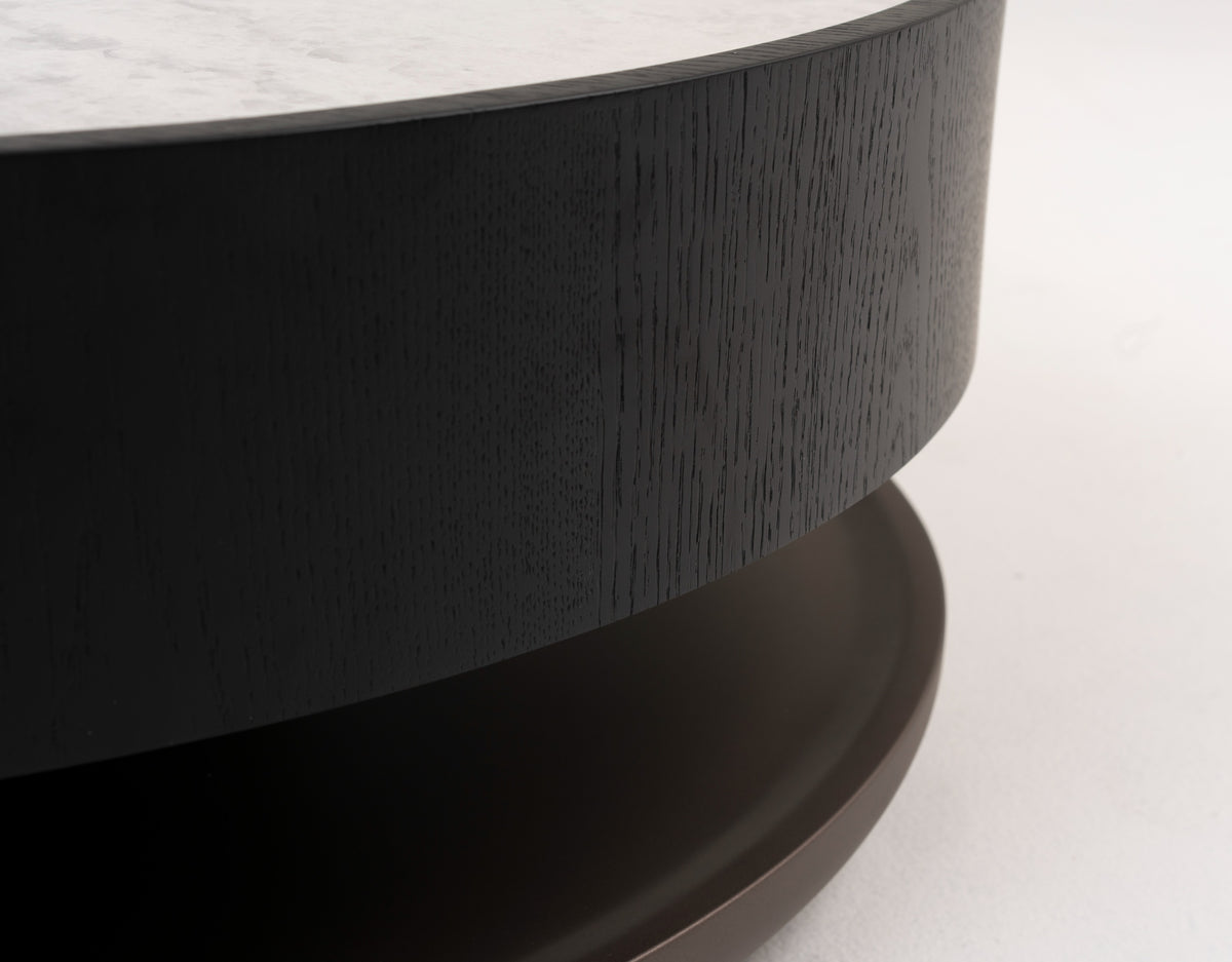 Miranda - Modern Ceramic + Black Oak Round Coffee Table