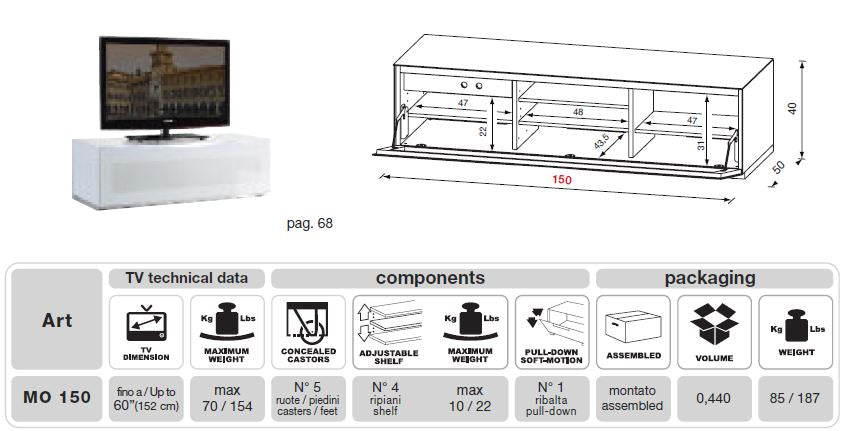 MO-USA2 Modena Grey TV Entertainment System Made In Italy
